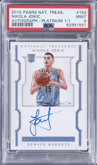 2015-16 National Treasures "Rookie Autographs" Platinum #152 Nikola Jokic Signed Rookie Card (#1/1) - PSA MINT 9 - NBA MVP!